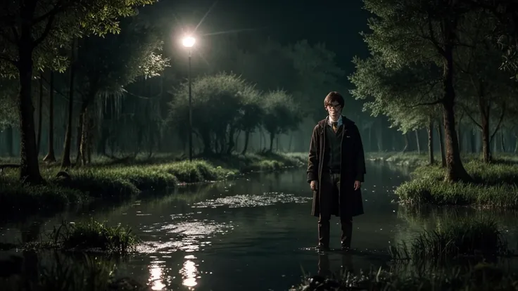 HARRY POTTER IN A SWAMP FOREST AT NIGHT
