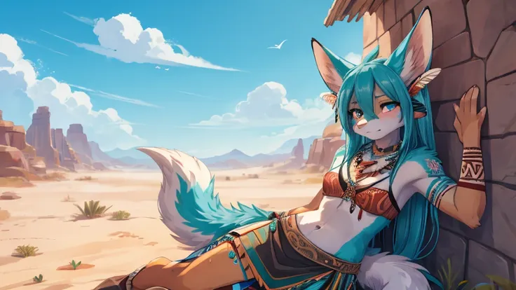 miku hatsune x aloy horizon forbiden west dragon tenack armor, add high definition_detail:1, blue fur,kitsune ears, tribal tatto...