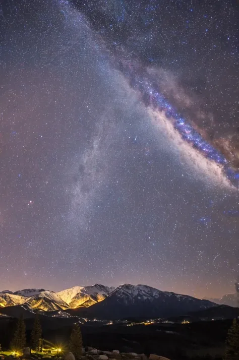 night full of stars, mountains can be seen in the background