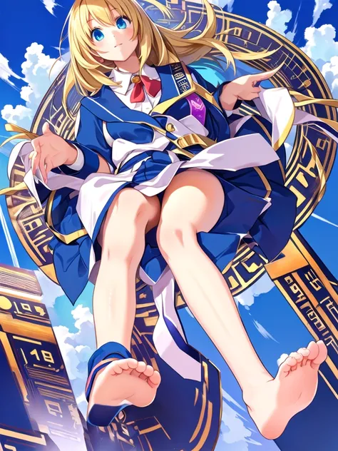 Anime girl sitting on a desk with her legs up, Realistic school girl, Surreal , Surreal , Foot pose, High Sole, Foot Art pov, Her legs are sticking out, Legs that capture your perspective, lower angle,  Detailed feet POV,  Foot Art, Feet and Hands, 