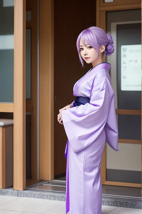 woman　clear　Light purple hair　　kimono　　Anime Style　hospital
