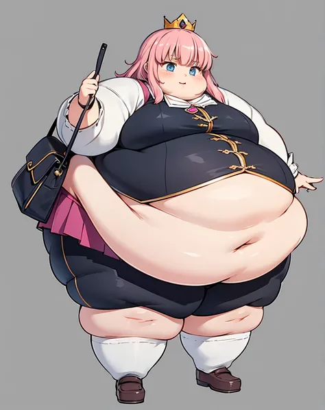 fat , 귀엽고 fat 얼굴, Big cheeks, flat chest,  fat , short height, Fat princess, pink hair, blue eyes, obese body, sexy, fat 소녀