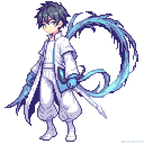 masterpiece , best quality , pixel art , 1 boy , full body , white background