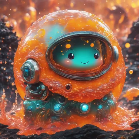 best quality, very good, 1.60,000, ridiculous, extremely detailed, cute slime astronaut，made of translucent boiling lava, backgr...