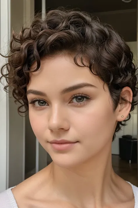 Curly short hair round face 16 yeat old girl