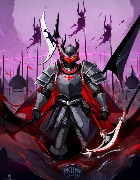 masterpiece，best quality，high resolution，Strong male，Covered with Mongolian heavy armor，One holding a halberd，The face has a devil-like mask，Wearing a mighty helmet，The momentum is like that of a king，Behind it are thousands of troops，The weather is gloomy...