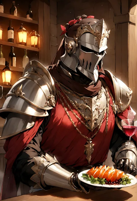 Knight of Plate Armour，male，Lively tavern，drink wine