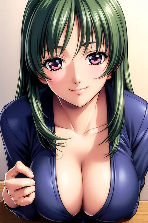 (best quality), (masterpiece), (focus on face), つやのある肌, 1girl, smile, Cardigan, medium large breasts, emphasizing the cleavage