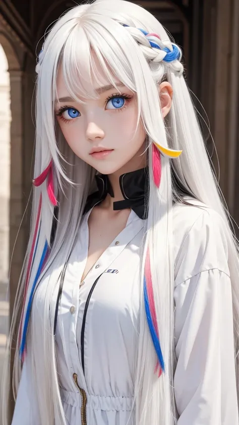 Girl white long hair multi-colored eyes