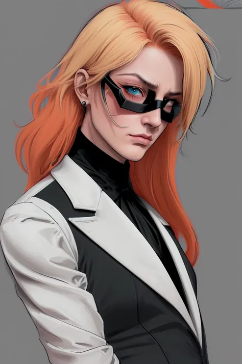 work of art, high qualiy, best qualityer, extreme detailed face, high détail, ((flat colour)), linhas grossas, sfw,  Lawless John, villain, tough, oculos de sol, suit, blackw, rot, offwhite, Short Blonde Hair, corporate lawyer, gangster, 2d, drawn style,