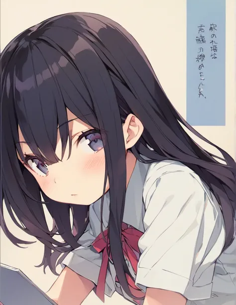 A middle school girl with long black hair 笑う