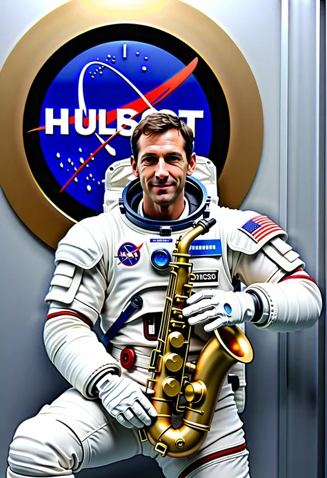 Thomas Pesquet jouant du saxophone devant le hublot de lISS, the International Space Station, French astronaut 