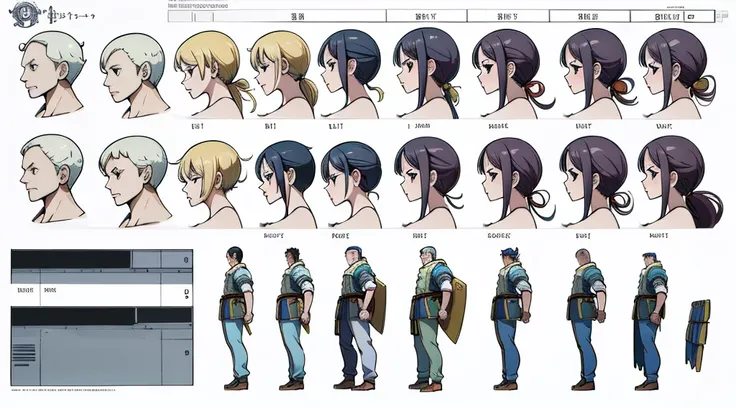 ((Best Quality)), ((Masterpiece)), (((detailed character sheet, frontal view, side view, three quarter view))) white background、one piece、US、whole body、whole bodyイラスト、whole bodyアニメーション、whole bodyリファレンスシート、2 years later、New World、