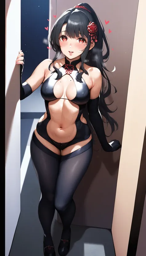 score_9, score_8_up, score_7_up, score_6_up, uncensored, minaashiro, black hair, ponytail, long hair, hair ornament, mole under eye, red eyes,  BREAK (masterpiece:1.2), best quality, high resolution, (detailed eyes:1.3), perfect lighting, (perfect hands, p...