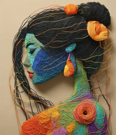 Yarn art style 1beautiful black-haired woman posing