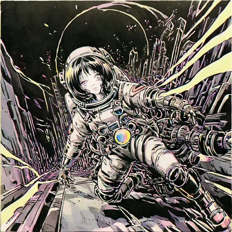 (female astronaut encounters alien:1.0)、vintage cartoon style、hetau art、super detailed、cinematic lighting、bright colors、dramatic...