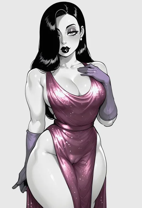 score_9, score_8_up, score_7_up, score_6_up, sp1t, detailed hatching, monochrome, Masterpiece, hd, full detailed, jessica rabbit, sideless dress, (glitter dress), sleeve gloves, dark hair, detailed eyes, perfect eyes, eye make up, dark lipstick, cleavage, ...