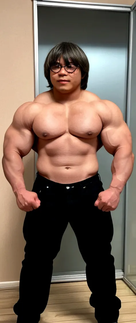 Naked Black Bodybuilder,sunburn skin dark Black Japanese bodybuilde,,、Developed muscleature atmosphere、35yo,Oversized Big body,no body hair,naked,Very bulky Big underboobs, Skin with visible veins, medium length hair,A cinematic scene unfolds in 8k resolut...