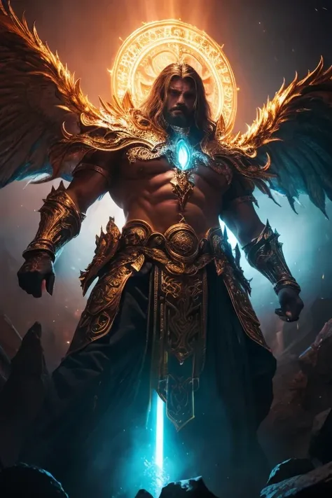 a god-like figure, powerful deity, divine entity, awe-inspiring presence, majestic and imposing, radiating an otherworldly energy, dramatic lighting, glowing aura, intricate details, cinematic composition, grandiose scale, photorealistic style, dramatic sh...