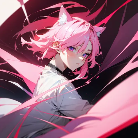 Cat ears Blue eyes Red eyes Light pink hair Boy Half devil, half angel