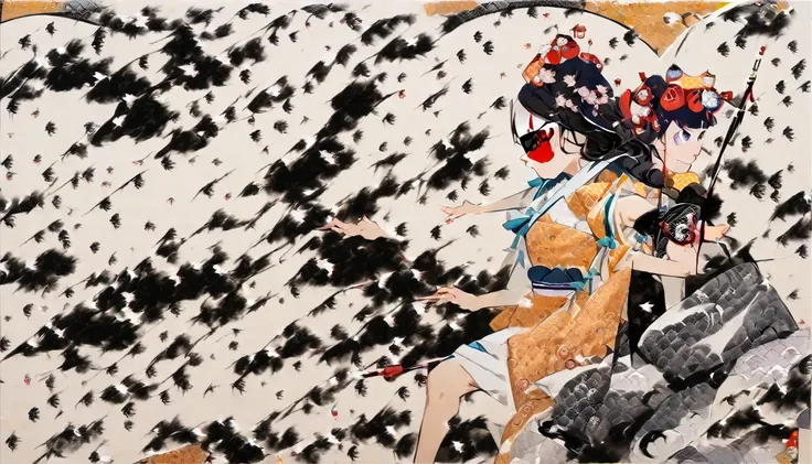 (((Highest quality))), (((Katsushika Hokusai))), (((Ink Painting))), ((very straight longhair)), ((1 girl)), ((cherry blossoms)), ((beautiful girl)), ((sunglasses)), Japanese style headphones, Black Hair, Delicate and precise, Modern ukiyo-e style, Battle