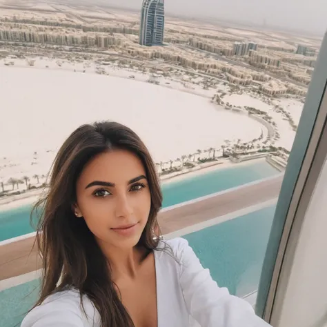 clean girl aesthetic, selfie, looking at the camera, dubai's penthouse, trend, instagram influencer,