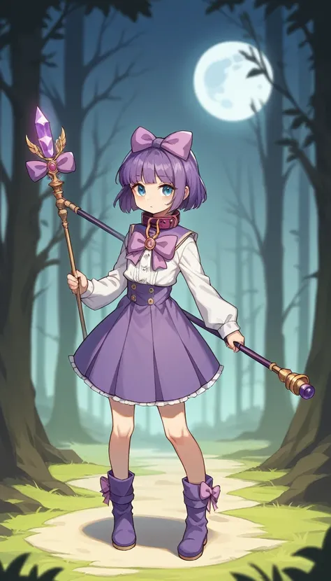 best quality, masterpiece, ultra resolution, super details, anatomically correct, full body, 1 girl, solo, loli, (platium purple hair:1.2), high quality eyes, high quality hands, aqua blue eyes, (short hair:1.3), (very long sidelocks:1.4), white shirt, pur...