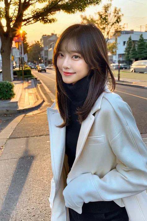 (Cute beautiful girl, Soft Focus, Best dynamic angle, Sunset backlight effect, High aesthetic sense, Highest quality, masterpiece, Very detailed:1.2), (SFW), break, The girl is beautiful with healthy skin and a lovely smile、Clean face、Glossy Lips、Silky bob...