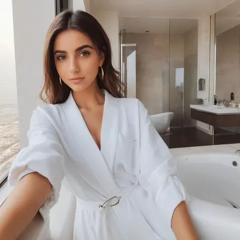 Clean girl aesthetic, selfie, looking at the camera, Dubais penthouse, trend, instagram influencer,