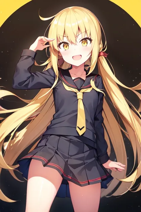 1girl, satsuki, kantaicollection, serafuku, blonde_hair, long_hair, yellow_eyes, serafuku, smile, crescent_pin, open_mouth, neck...