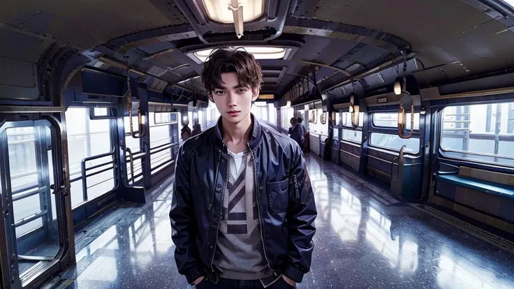 Scene 10:

Visual Description: The Young man standing at a busy train station, looking around as if searching for someone.
Character Appearance: The same Young man, wearing a jacket, looking anxious and hopeful.
Background: A bustling train station with pe...