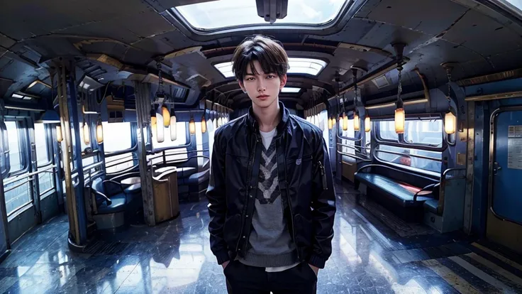 Scene 10:

Visual Description: The Young man standing at a busy train station, looking around as if searching for someone.
Character Appearance: The same Young man, wearing a jacket, looking anxious and hopeful.
Background: A bustling train station with pe...