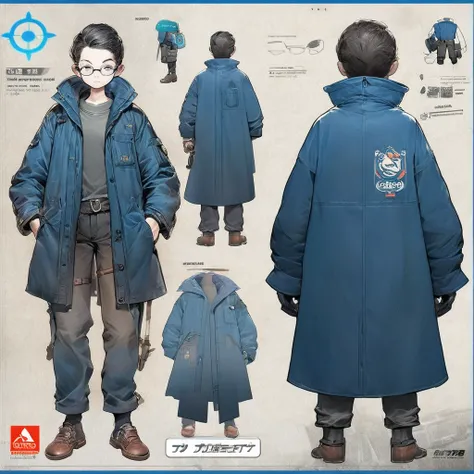 Game Character Concept Art, modern design, blue archive style, blue coat,