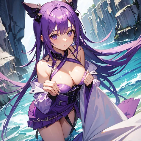 Girl Purple hair Micro bikini Two hands