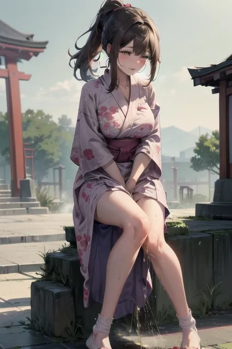 nsfw, (masterpiece, top quality, best quality, highly detailed:1.6), extremely detailed CG unity 8k wallpaper, (1 woman standing on the shrine, outdoor, patterned yukata, Long dress:1.5), ((Maxi Length yukata)), strong facial expression, (sharp eye:1.2), (...