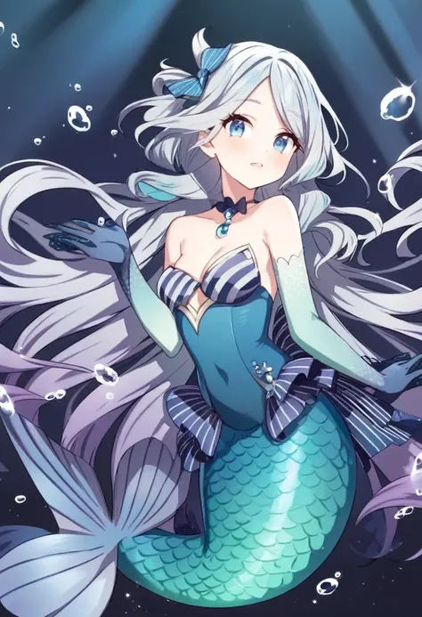 Mermaid girl with striped scales
