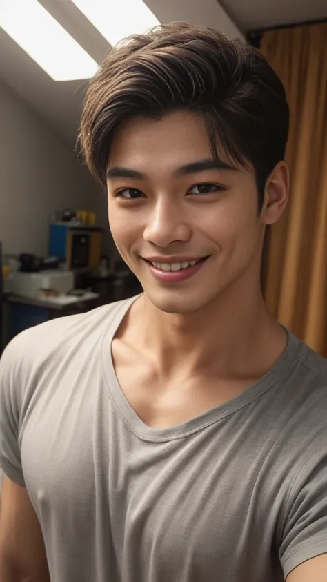 ((Highest quality, 8K, Masterpiece: 1.3))、Cool Thai man, １A man who has、 yo、Good appearance、Beautiful nose、smile、 Detailed eyes and face、beautiful light、(studio)、high resolution、（Look at the viewer.）、Fine mouth、smile、whole body: 1.5, perfect shape: 1.3, Pi...