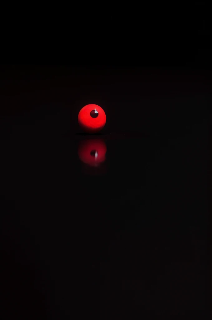 A huge red eyeball is floating on the ground，demon，No one in the picture，dark，Dark，((Pure black background))