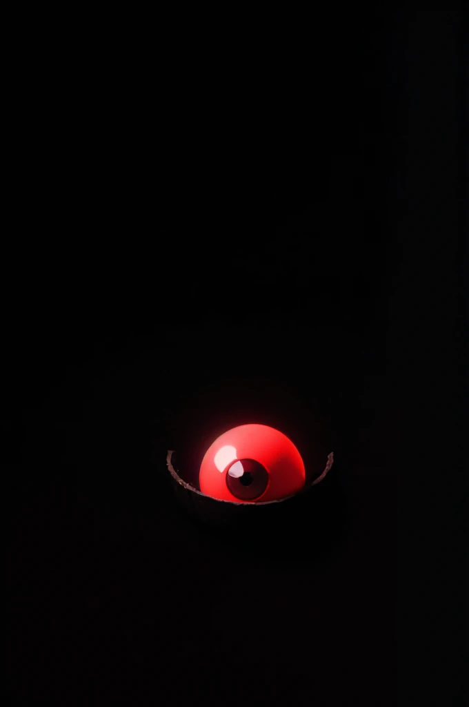 A huge red eyeball is floating on the ground，demon，No one in the picture，dark，Dark，((Pure black background))