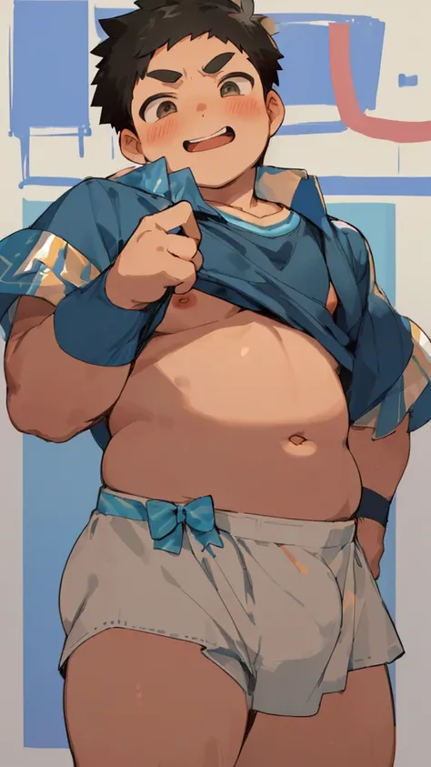 beautiful, chubby, (very short hair),pudgy face, (naughty) (high school students),((young)), (androgynous), (boyish), (handsome), thick, (shota), overweight, (beefy), (nipples), (cute), (little brat), (naughty brat), (へそ), (ぽっちゃりした体), big belly, (汗ばんだ体), (...