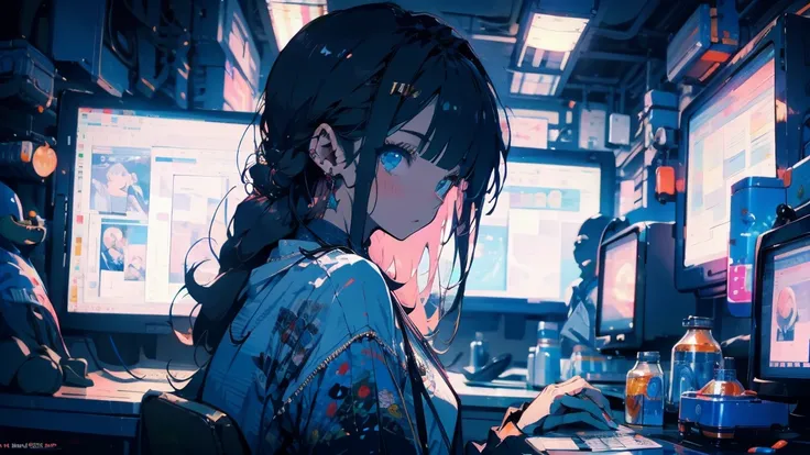 high resolution,High definition,high quality,Girl playing games,gaming computer,Erogeo Art Style, Arte Roffie, zero vibrations, Hip Hop Lofi,aesthetic, Lo-fi art, Lo-fi illustration style, zero, Portrait of Roffey, vibe zero, zero, Chill Hop, Anime Aesthet...