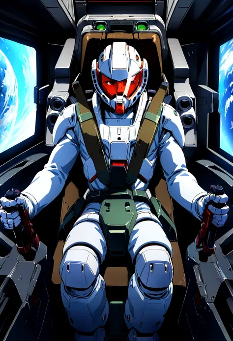 amuro ray piloting in the cockpit of his gundam, gundamwingcockpit, (extremely detailed, best quality, extremely detailed cg, ma...