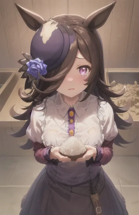 Rice Shower,(masterpiece),figure,(Rice Shower (umamusume)),Brown Hair,Long Hair,Purple eyes,Swept-apart bangs,Long bangs,Long Hair,Small breasts,Hair covering the right eye, No clothes,Are crying,rape,