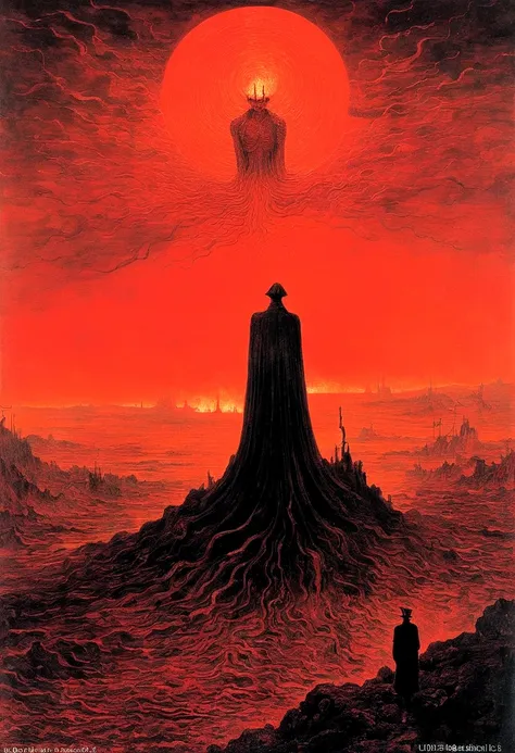 mythical creatures, author：zdzislaw beksiński and vincent van gogh, album cover, romantic, surrealism, futuristic ,satan, coral,...