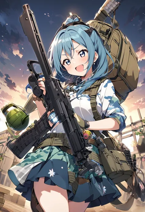 lovelive　Sakurazaka Shizuku　Camouflage　machine gun　Survival knife　Grenade