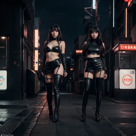 Anime girl standing on city street in leather skirt and black erotic lingerie, long-haired Ilya Kuvshinov, Guviz style artwork, anime art wallpaper 8 K, Guvitz on art station Pisif, Guwiz on Pisiv art station, cyberpunk anime art