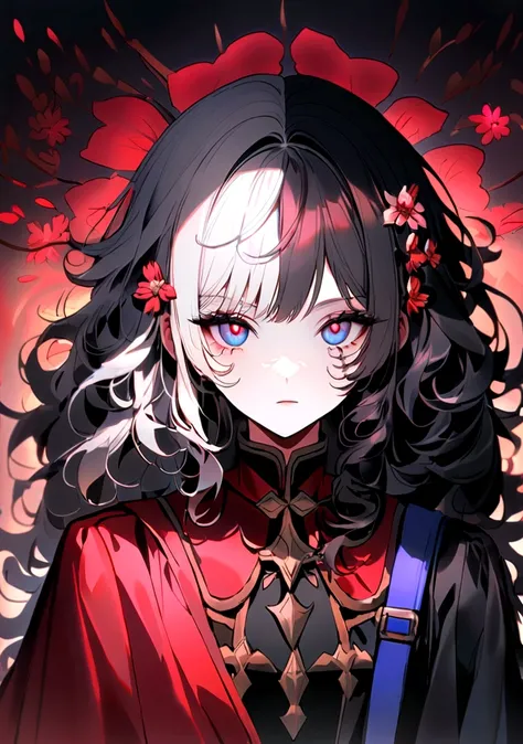 Danfeng Eyes，bushido，Upper body，Black curly hair，Simple hairpin，Cold Eyes，One person，Facial Correction，frontage，Peach blossom background，Saturated colors，Hyper Real，8K high resolution，Has a long sword，Overwhelmingly beautiful，highlight，Variety of colors