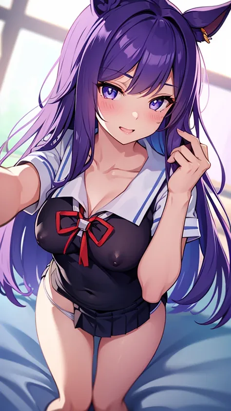 ((8K, Best Quality, masterpiece, Highly detailed)),{{{NSFW}}},Semi-realistic illustrations,Mejiro McQueen (umamusume),{1 girl,beautiful girl,cute,smile,kawaii, lovely,blushing,playful expression},sharp focus,oily skin,beautiful detailed hair,glossy hair,(w...