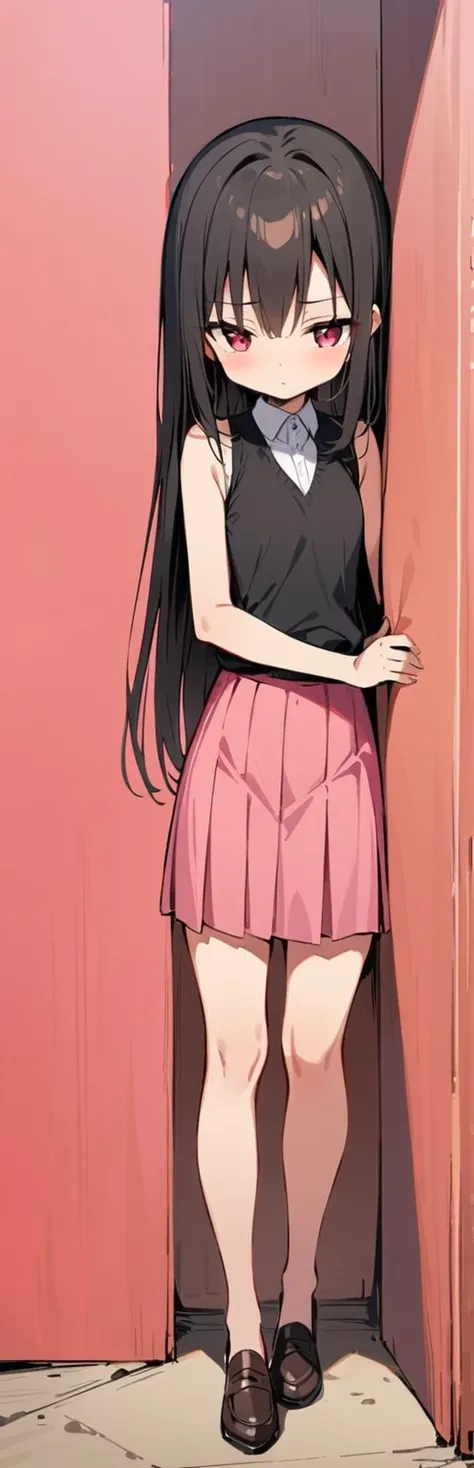 (masterpiece, best quality:1.2), 1 woman, alone,standing_divided, 
Yuuki Mikan, long hair, without Black color sleeveless short vest，pink skirt，Black color