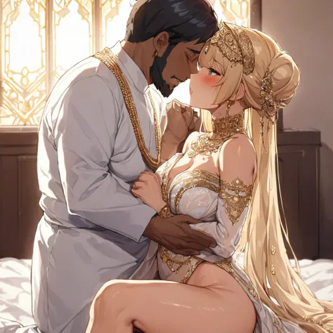 ((Highest quality)), ((masterpiece)), (detailed), （Perfect Face）、The woman is Tsukino Usagi, an Arab Muslim with vivid brown skin, and is wearing a gorgeous, glittering Arab wedding dress with gold embroidery, a gorgeous hair ornament, and luxurious jewele...